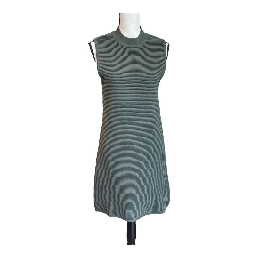 Topshop Green Ribbed High Neck Modern Minimalist Sleeveless Dress Womens 8 - Picture 3 of 13